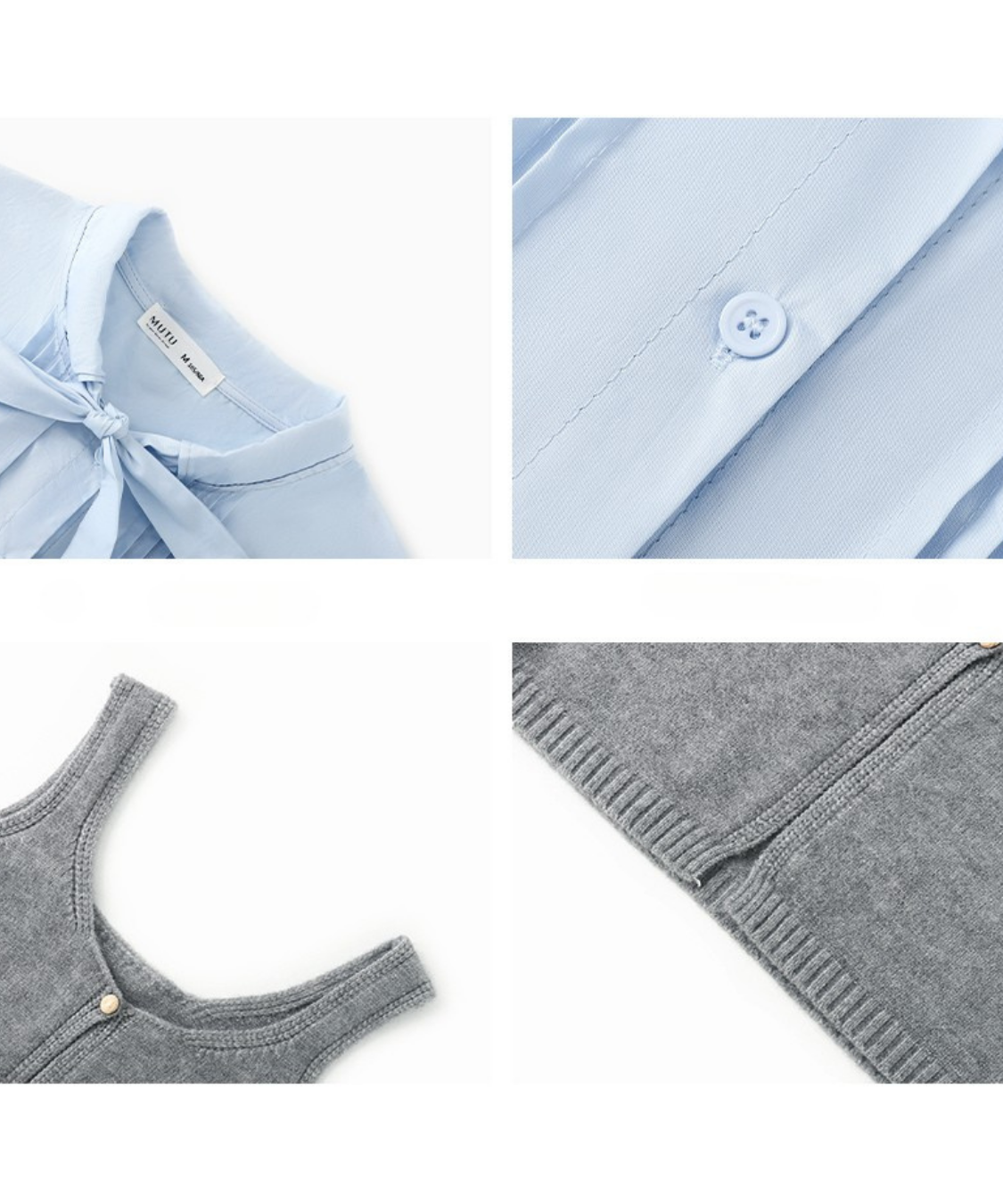 裾プリーツボウタイブラウス＋ショートニットベスト 2点セット