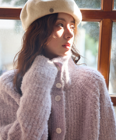 スタンドネックモヘア調オーバーサイズカーディガン