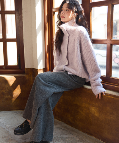 スタンドネックモヘア調オーバーサイズカーディガン