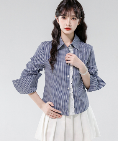 フリルラインギンガムカフスシャツ