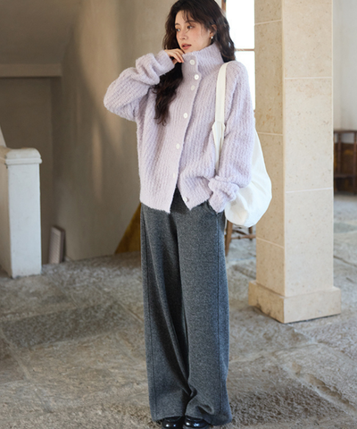 スタンドネックモヘア調オーバーサイズカーディガン