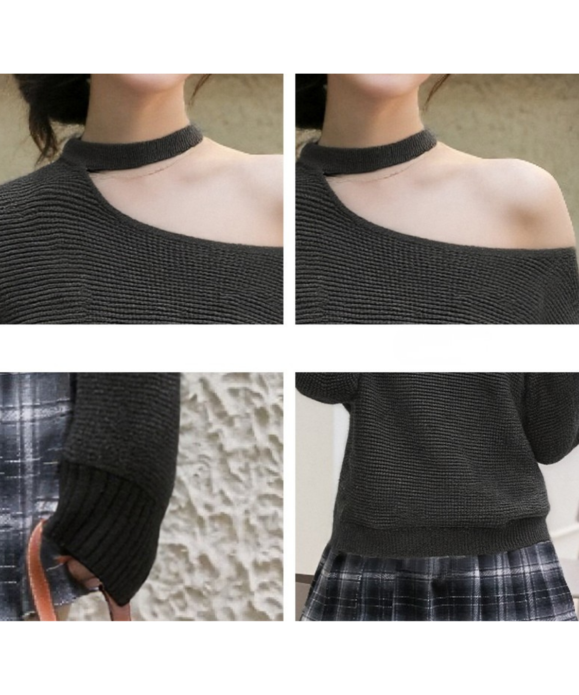 チョーカーデザインオフショルダーニット