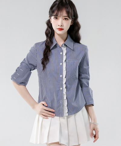 フリルラインギンガムカフスシャツ