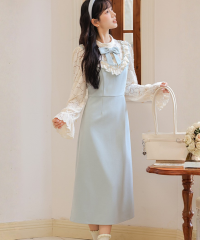 フリルリボンレーススリーブワンピース