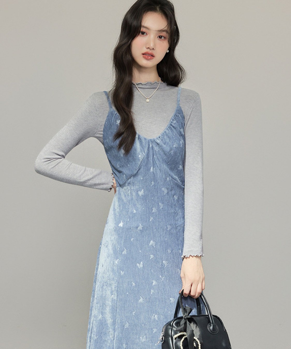 バタフライモチーフキャミワンピ＋ハイネックトップス 2点セット