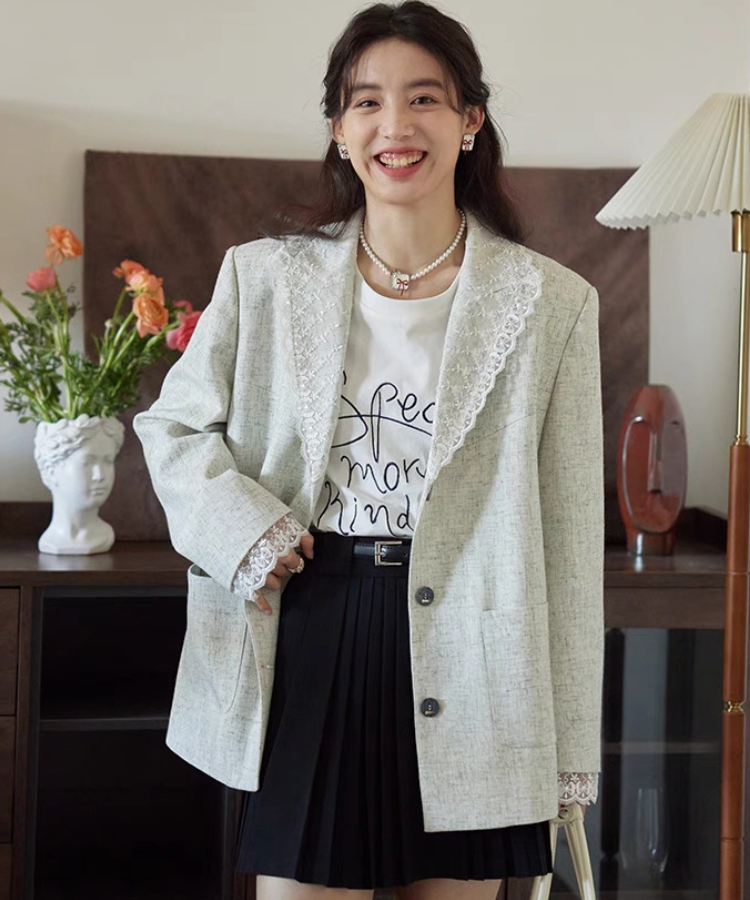 袖レースドッキングフレンチレトロジャケット – jemiremi（ジェミレミ）