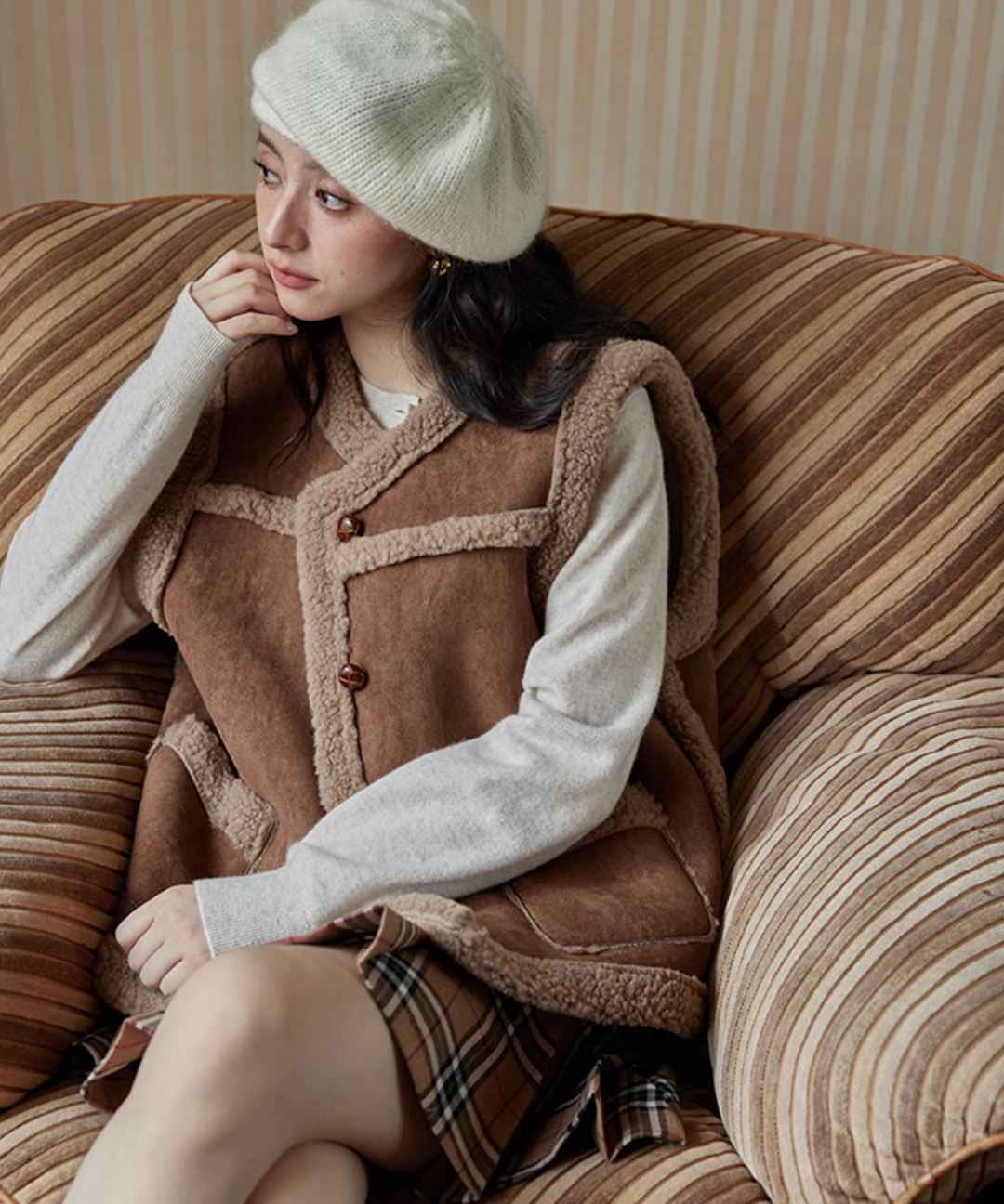 ムートンジャケットベスト B.C STOCK コート アウター ムートンライクリバーシブルベスト