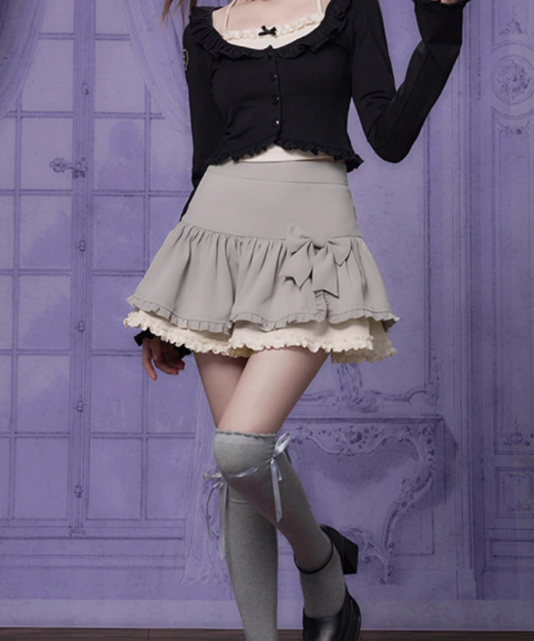 グレーリボンフリルティアードミニスカート – jemiremi グレーリボンフリルティアードミニスカート – jemiremi