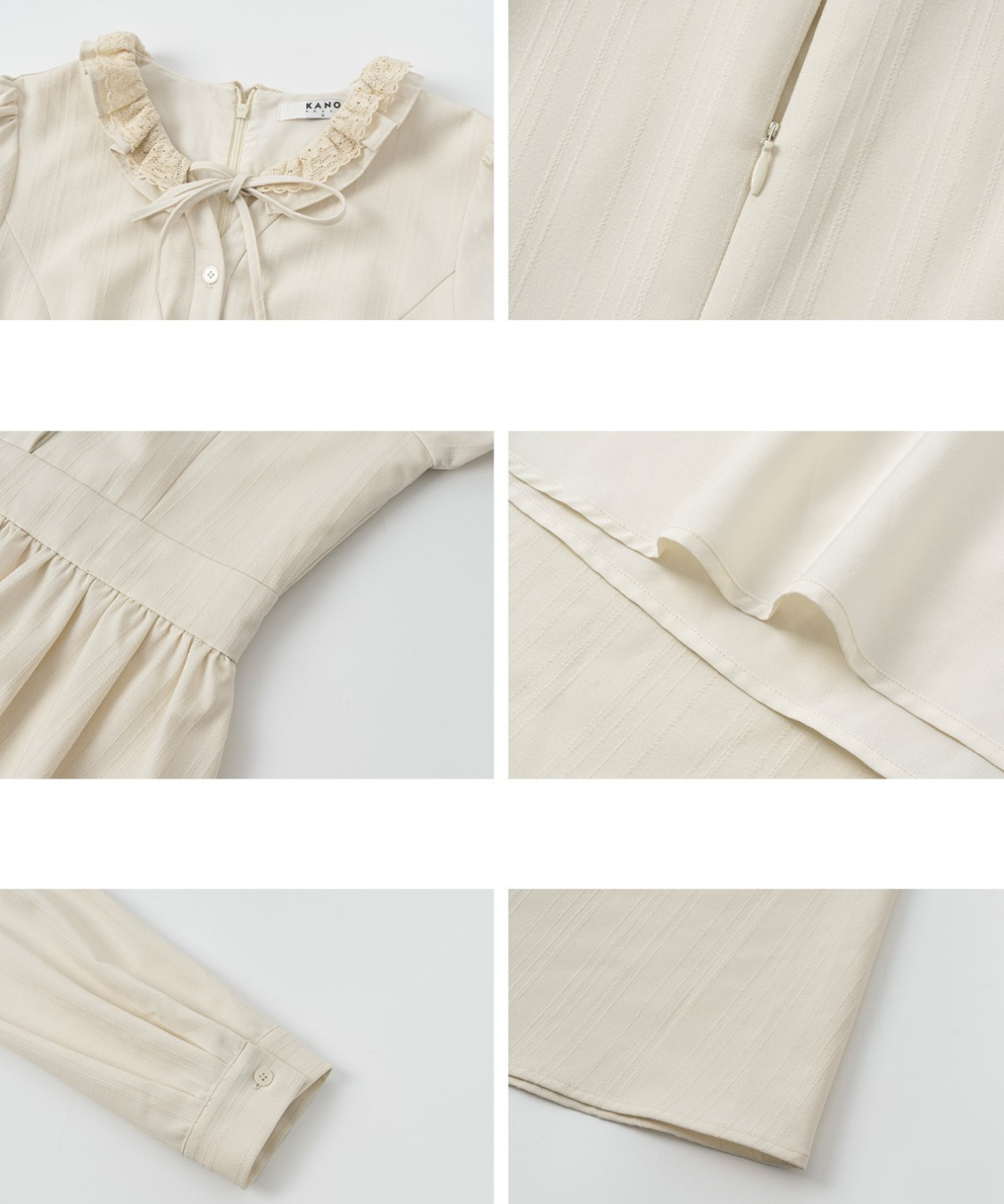 フリル襟リボン付きジャカードワンピース