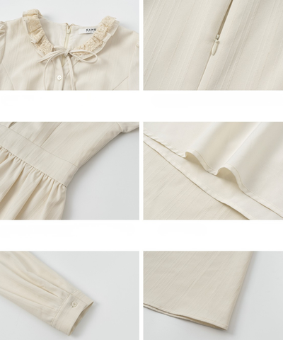 フリル襟リボン付きジャカードワンピース