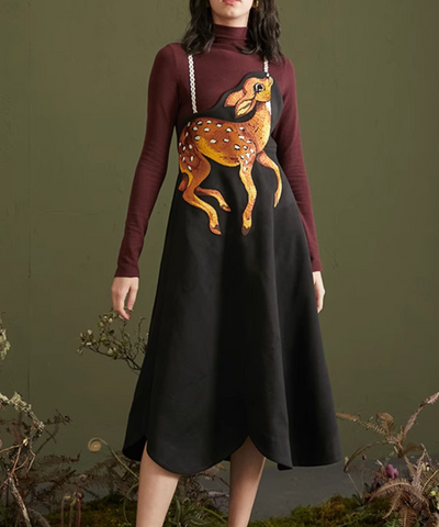 鹿の子刺繍サスペンダースイングスカート