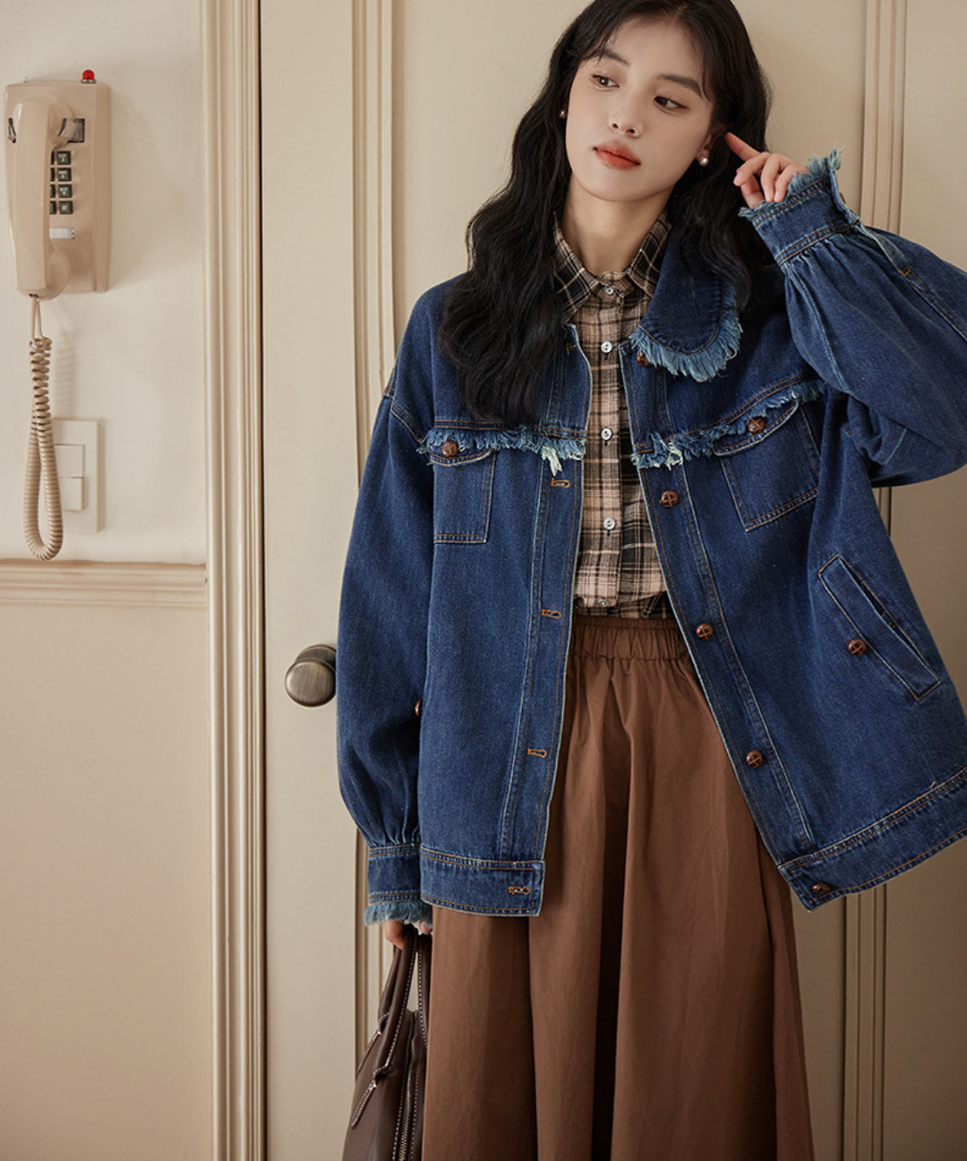 B LANC フリンジ付きデニムジャケット フリンジ付きラウンドカラーデニムジャケット – jemiremi（ジェミレミ）