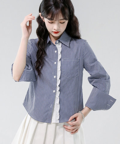 フリルラインギンガムカフスシャツ