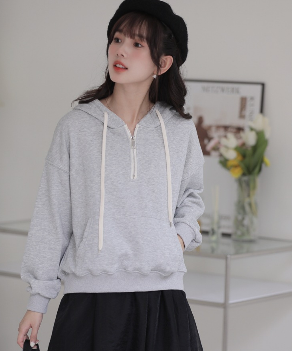 ハーフジップスウェットパーカー