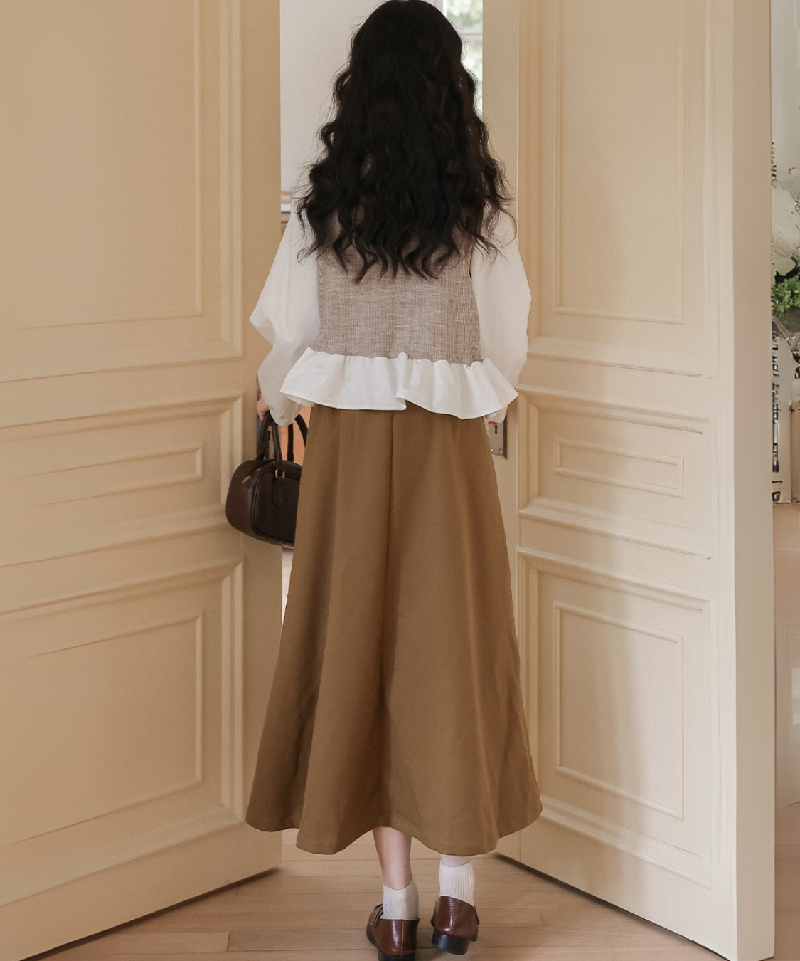 レースビッグカラーレイヤード風ニットベストブラウス