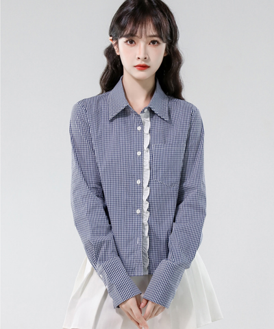 フリルラインギンガムカフスシャツ