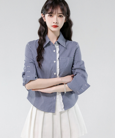 フリルラインギンガムカフスシャツ