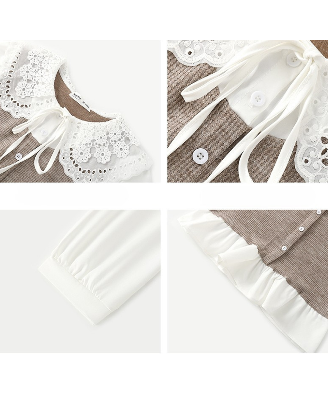 レースビッグカラーレイヤード風ニットベストブラウス