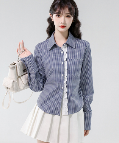 フリルラインギンガムカフスシャツ