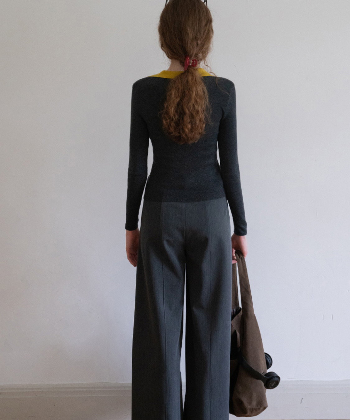 配色レイヤード風ポロカラーニットトップス