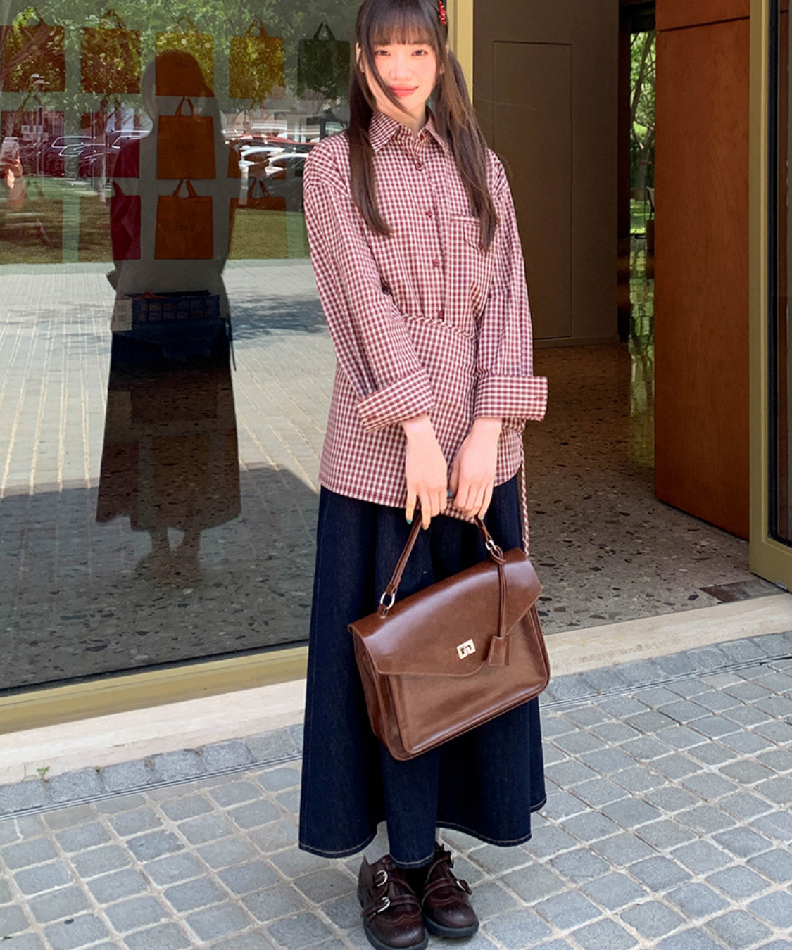 ステッチデザインAラインデニムスカート（セットアップ可