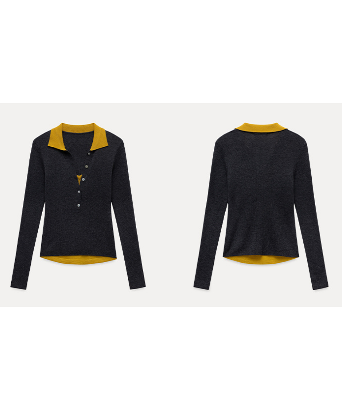 配色レイヤード風ポロカラーニットトップス