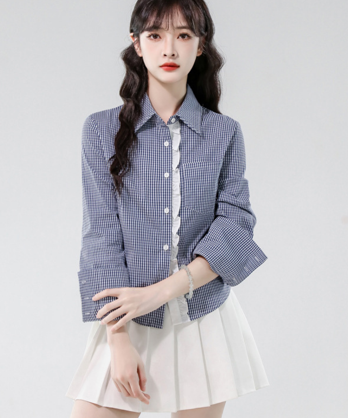 フリルラインギンガムカフスシャツ