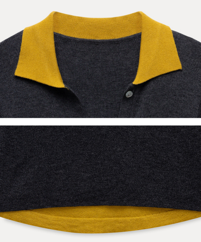 配色レイヤード風ポロカラーニットトップス