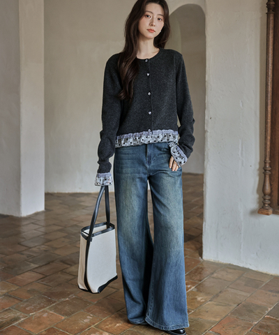 ドットチュールギンガムチェックフリルカーディガン