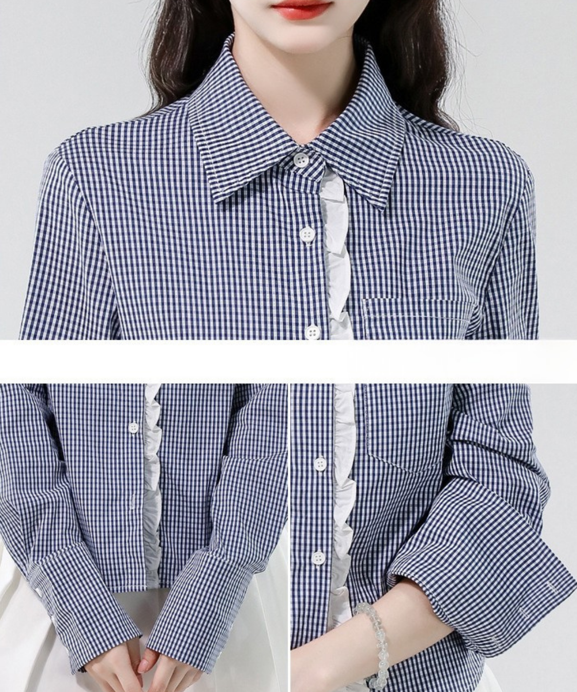 フリルラインギンガムカフスシャツ