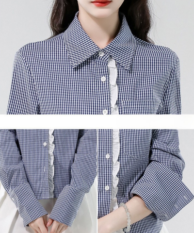 フリルラインギンガムカフスシャツ