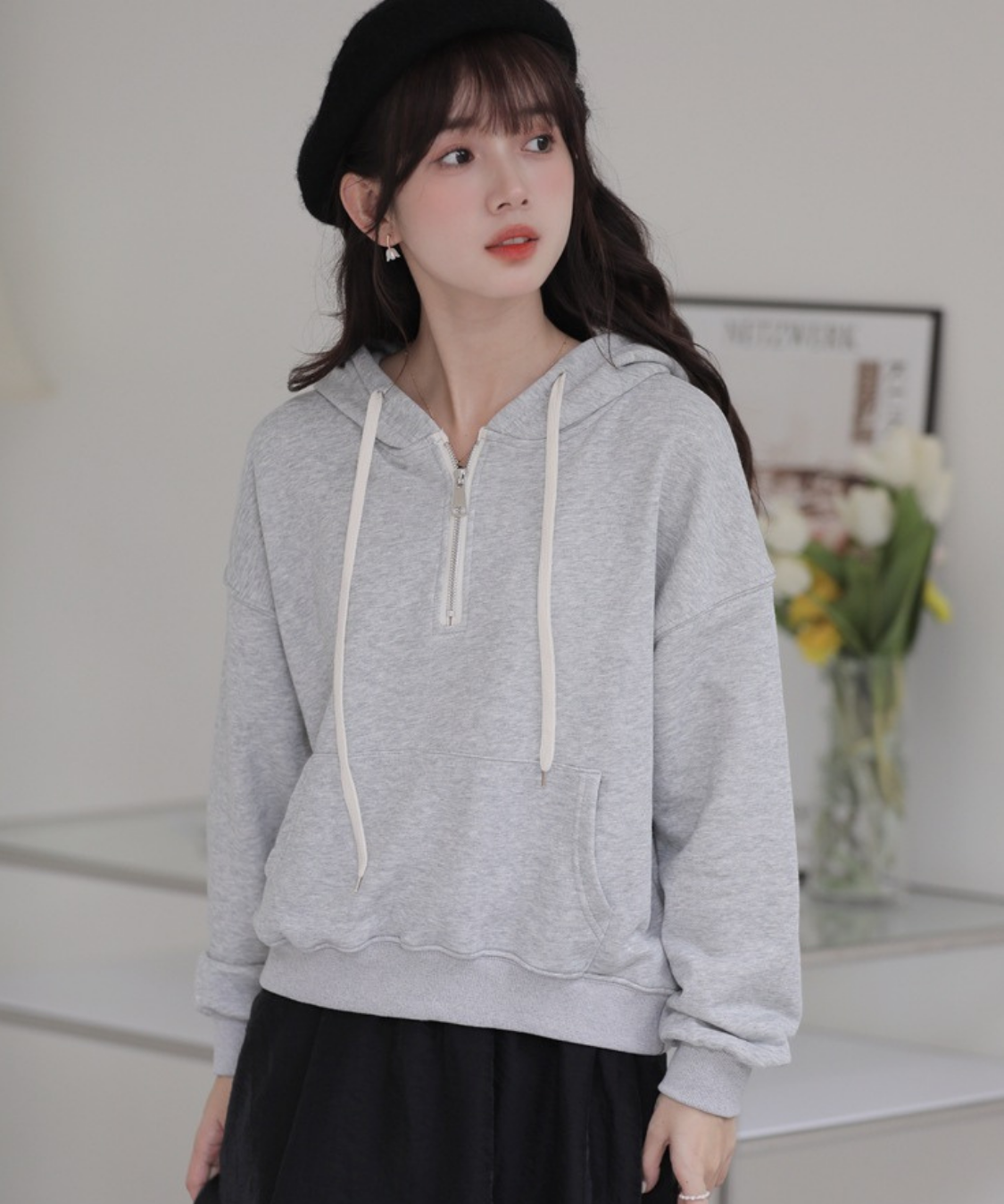 ハーフジップスウェットパーカー