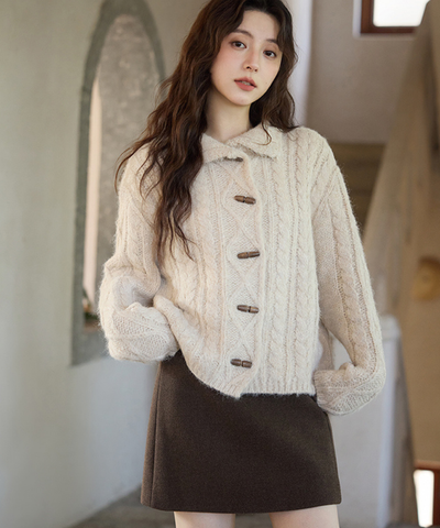 トグルボタンケーブルニットカーディガン