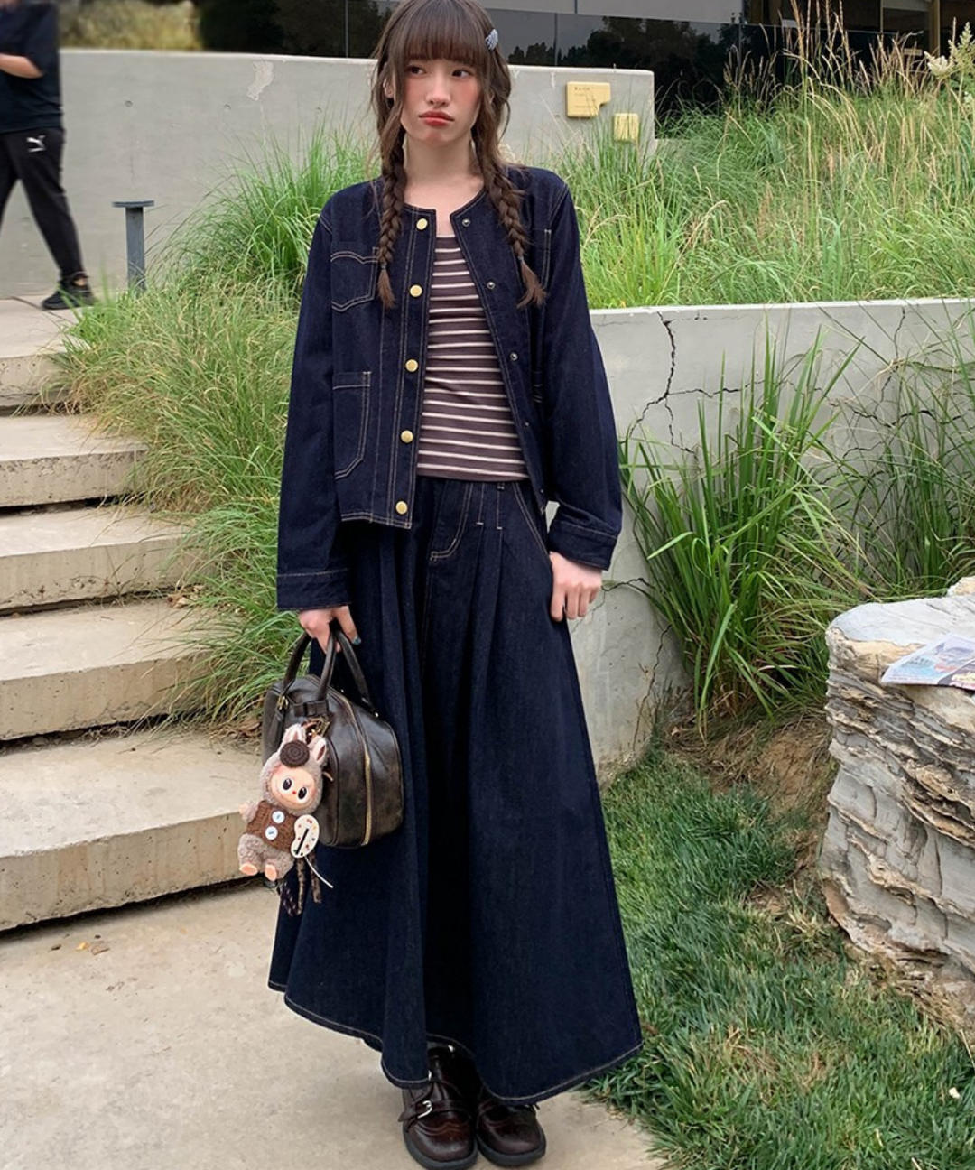 ステッチデザインAラインデニムスカート（セットアップ可） – jemiremi