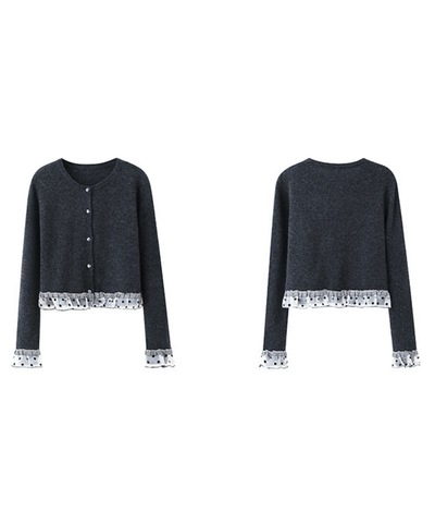 ドットチュールギンガムチェックフリルカーディガン