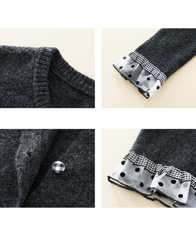 ドットチュールギンガムチェックフリルカーディガン