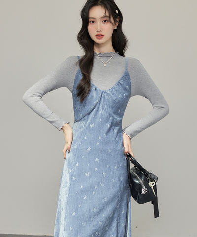 バタフライモチーフキャミワンピ＋ハイネックトップス 2点セット