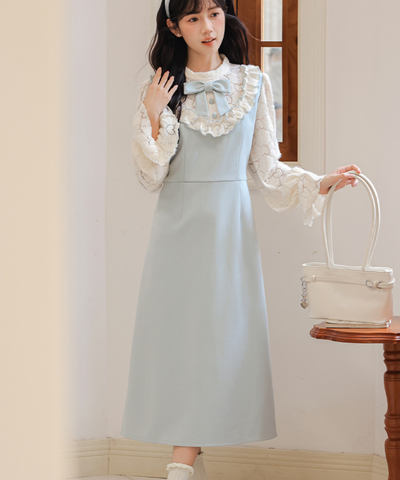フリルリボンレーススリーブワンピース