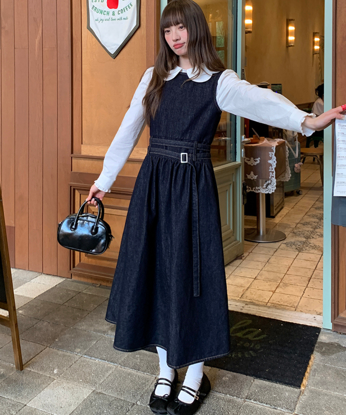 ウエストデザインデニムノースリーブワンピース