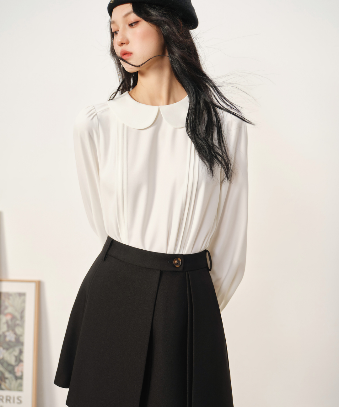 シャネル　アイボリー ピンタック　ラウンドカラー　長袖ブラウス シャネルアイボリー ピンタックラウンドカラー長袖ブラウス