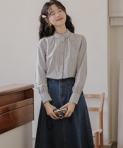 【45R】45rpm 先染めダンプの908オーシャンプル ストライプ シャツ M 45R ストライプシャツ 45R】45rpm 先染めダンプの908オーシャンプル