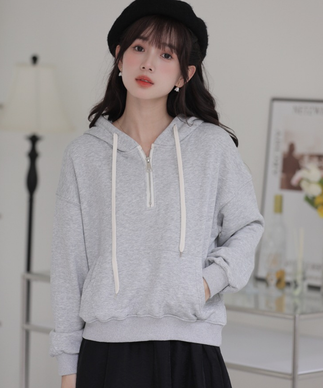 ハーフジップスウェットパーカー