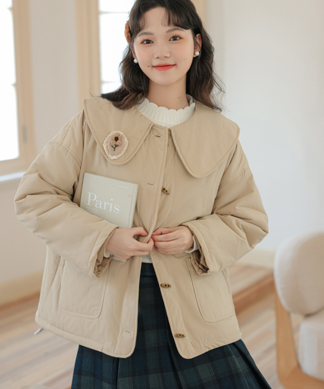 フラワーモチーフ付きビッグカラートグルジャケット