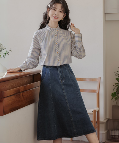 フリルスタンドカラーストライプシャツ – jemiremi（ジェミレミ）