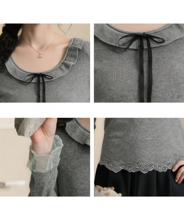 フリル襟リボンニットトップス – jemiremi（ジェミレミ）