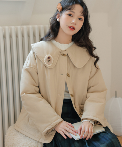 フラワーモチーフ付きビッグカラートグルジャケット