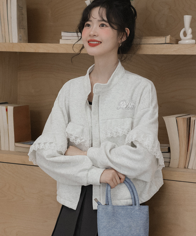 スタンドカラーレーススウェットジャケット