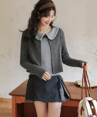 丸襟リボンノースリーブ＋カーディガン 2点セット