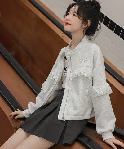 スタンドカラーレーススウェットジャケット