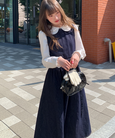 ウエストデザインデニムノースリーブワンピース